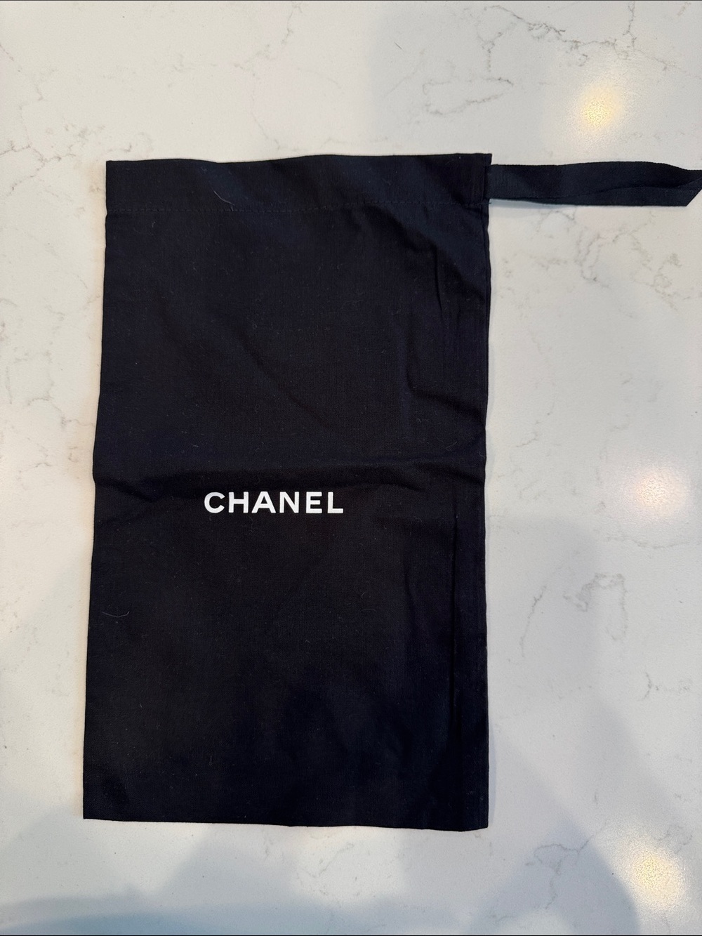 CHANEL Black Drawstring Dust Pouch with White Logo